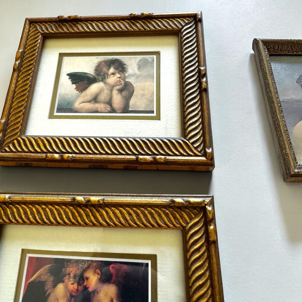 Vintage Framed Cherub Angel Print Set of 3 | Gold Rope Frame Wall Art | Italian